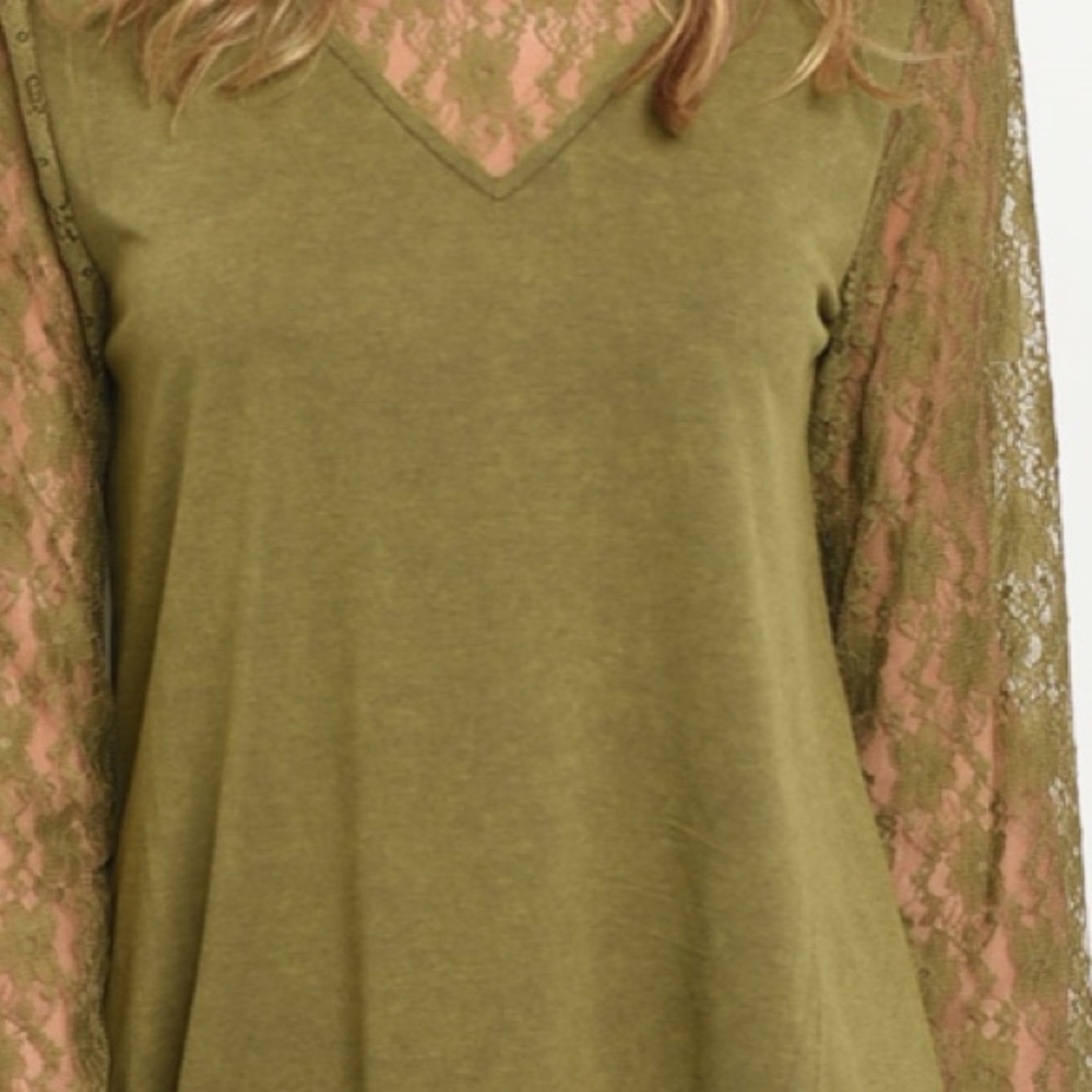 💫Olive Long sleeve scoop neck lace detail tee. - Picture 5 of 8